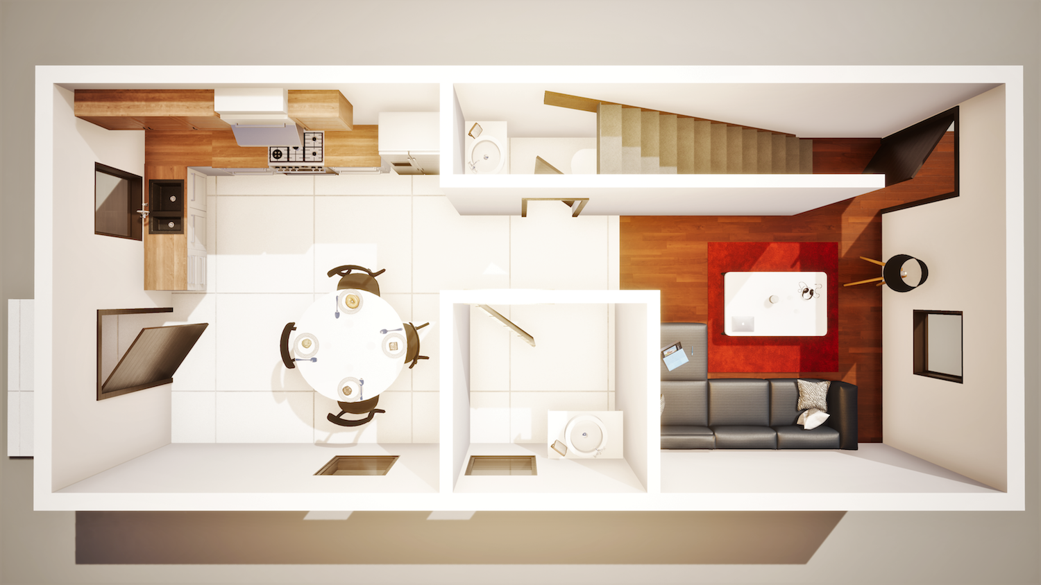 Floor plan for 2 beds, 1.5 baths, 1024 sqft